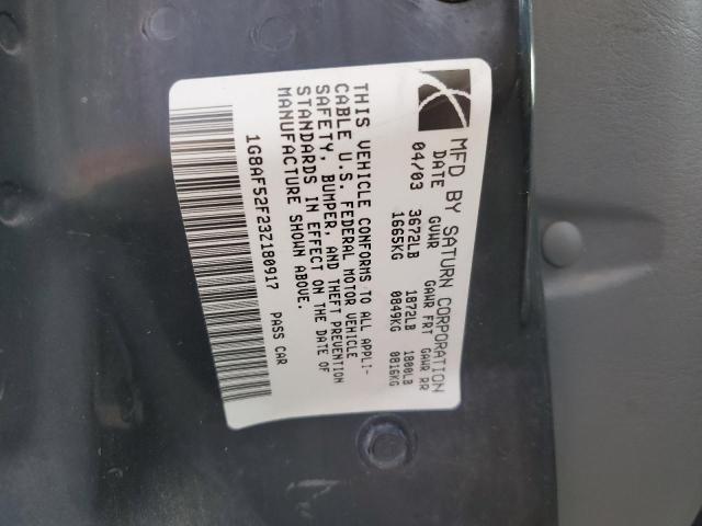 1G8AF52F23Z180917 - 2003 SATURN ION LEVEL 1  photo 10