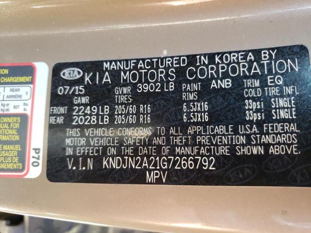 KNDJN2A21G7266792 - 2016 KIA SOUL TAN photo 10