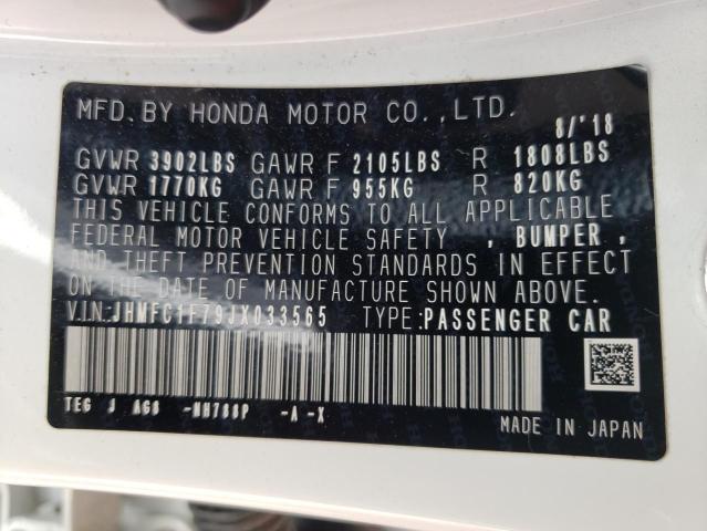 JHMFC1F79JX033565 - 2018 HONDA CIVIC EXL Ağ foto 10