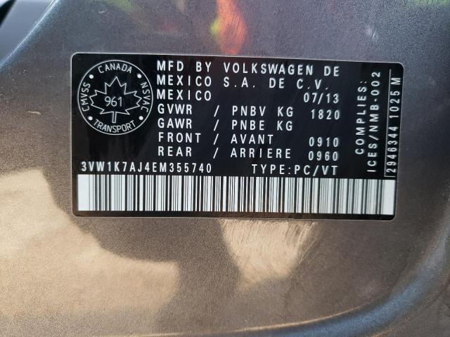 3VW1K7AJ4EM355740 - 2014 VOLKSWAGEN JETTA BASE 灰色 照片 10