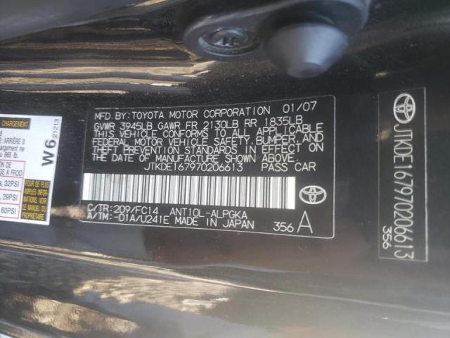 JTKDE167970206613 - 2007 TOYOTA SCION TC შავი ფოტო 10