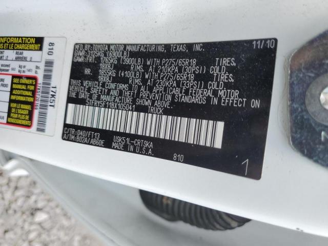 5TFRY5F11BX105041 - 2011 TOYOTA TUNDRA DOU WHITE photo 10