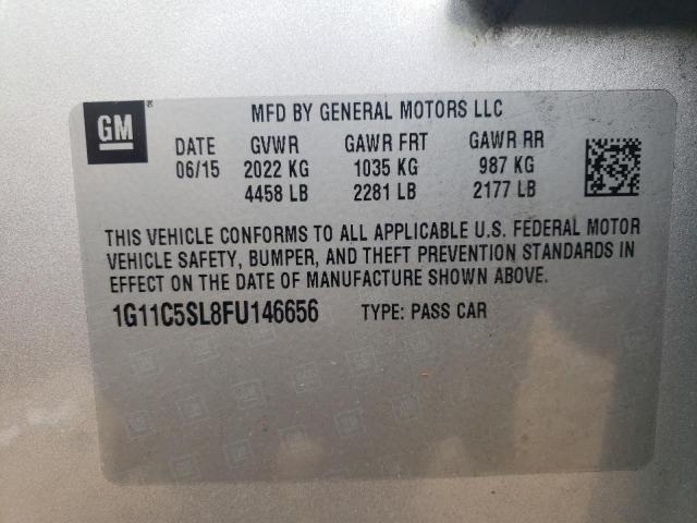 1G11C5SL8FU146656 - 2015 CHEVROLET MALIBU 1LT ვერცხლისფერი ფოტო 10