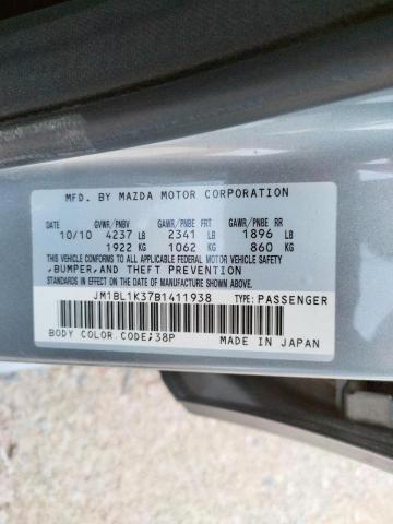 JM1BL1K37B1411938 - 2011 MAZDA SPEED 3 SILVER photo 10