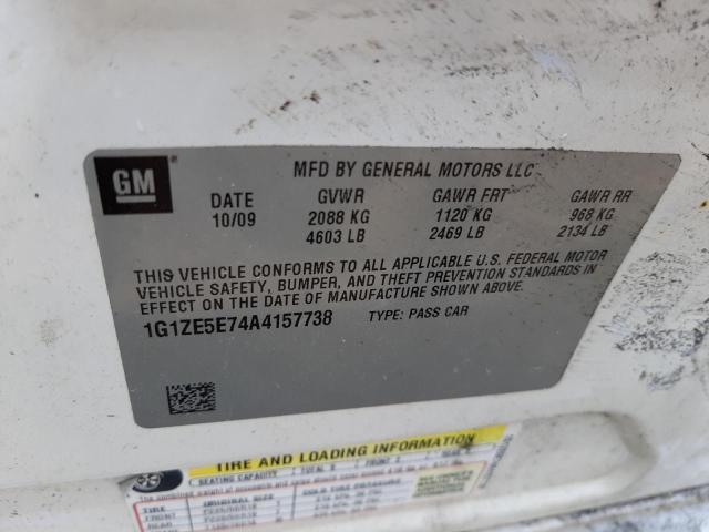 1G1ZE5E74A4157738 - 2010 CHEVROLET MALIBU LTZ თეთრი ფოტო 10