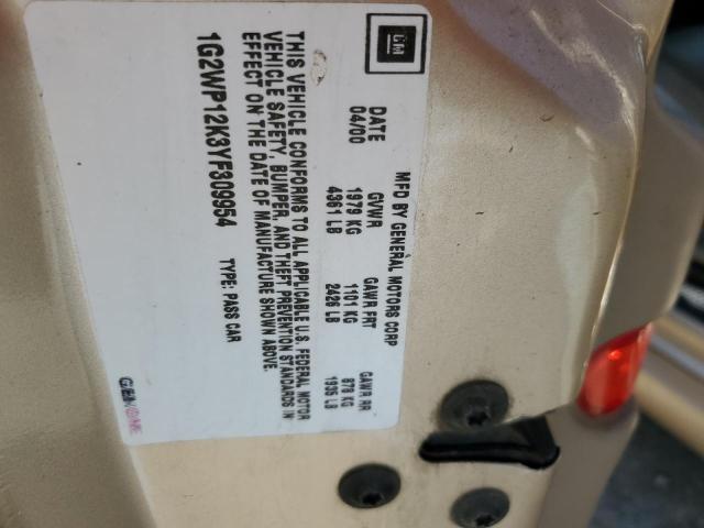 1G2WP12K3YF309954 - 2000 PONTIAC GRAND PRIX GOLD photo 10