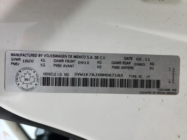 3VW1K7AJXBM067183 - 2011 VOLKSWAGEN JETTA BASE WHITE photo 10