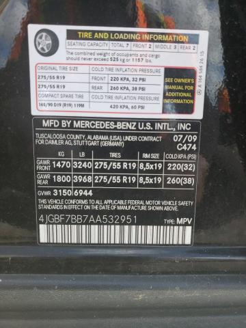 4JGBF7BB7AA532951 - 2010 MERCEDES-BENZ GL 450 4MA BLACK photo 10