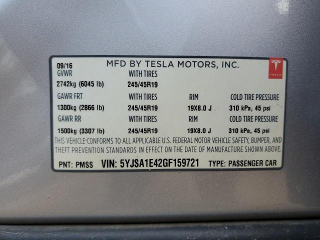 5YJSA1E42GF159721 - 2016 TESLA MODEL S Արծաթագույն լուսանկար 10