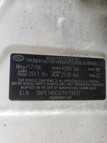 5NPET46C07H179837 - 2007 HYUNDAI SONATA GLS WHITE photo 10