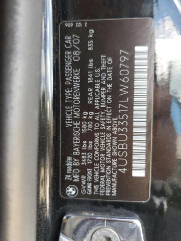 4USBU33517LW60797 - 2007 BMW Z4 BLACK photo 10