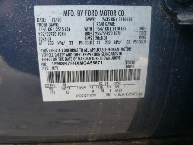 1FMSK7FHXMGA55671 - 2021 FORD EXPLORER BLUE photo 10