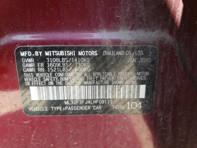 ML32F3FJ4LHF09111 - 2020 MITSUBISHI MIRAGE G4 BURGUNDY photo 10