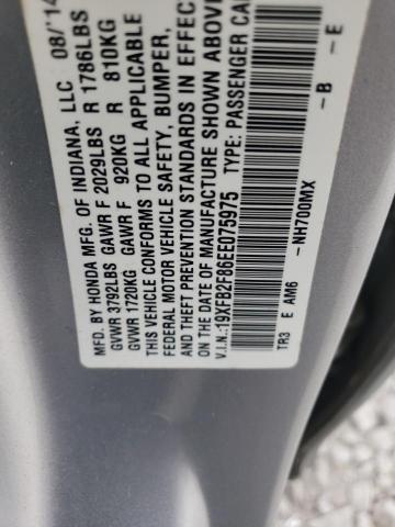 19XFB2F86EE075975 - 2014 HONDA CIVIC EX SILVER photo 10