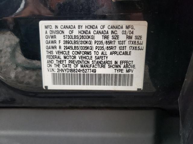 2HNYD18824H527749 - 2004 ACURA MDX TOURIN BLACK photo 10