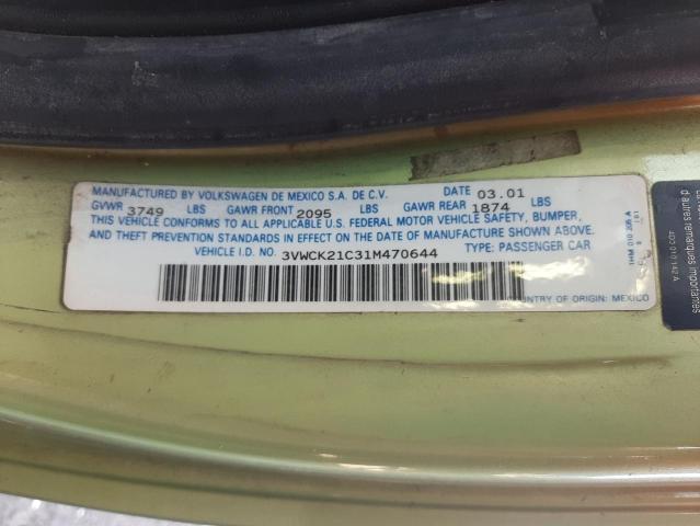 3VWCK21C31M470644 - 2001 VOLKSWAGEN NEW BEETLE GREEN photo 10