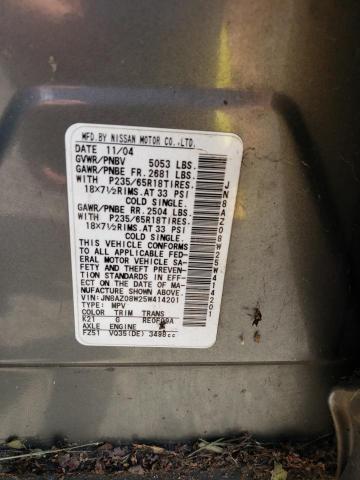 JN8AZ08W25W414201 - 2005 NISSAN MURANO GRAY photo 10