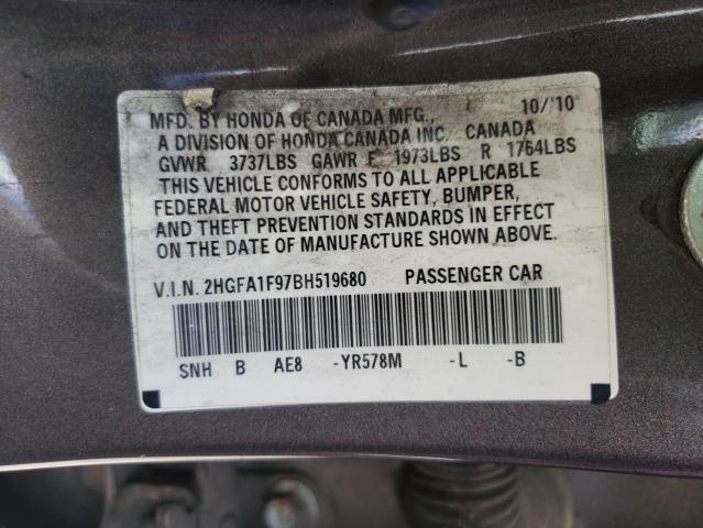 2HGFA1F97BH519680 - 2011 HONDA CIVIC EXL Qəhvəyi foto 10