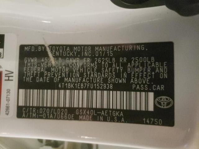 4T1BK1EB7FU152938 - 2015 TOYOTA AVALON XLE WHITE photo 10