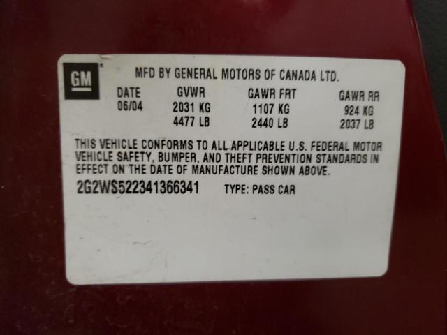 2G2WS522341366341 - 2004 PONTIAC GRAND PRIX მუქწითელი ფოტო 10