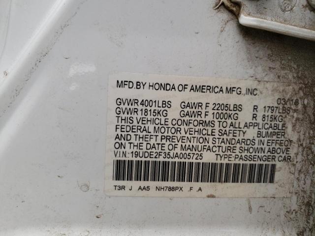 19UDE2F35JA005725 - 2018 ACURA ILX BASE W WHITE photo 10