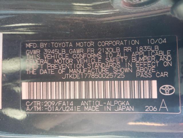 JTKDE177850025725 - 2005 TOYOTA SCION TC BLACK photo 10
