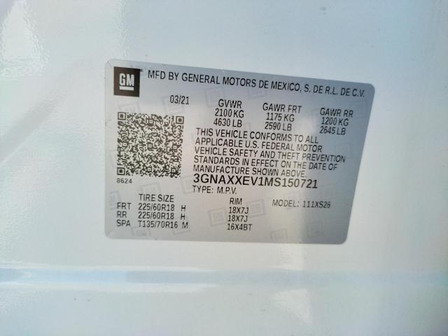 3GNAXXEV1MS150721 - 2021 CHEVROLET EQUINOX PR WHITE photo 10