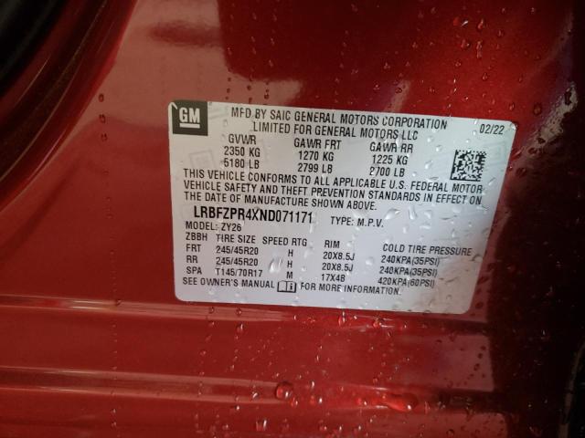 LRBFZPR4XND071171 - 2022 BUICK ENVISION E RED photo 10