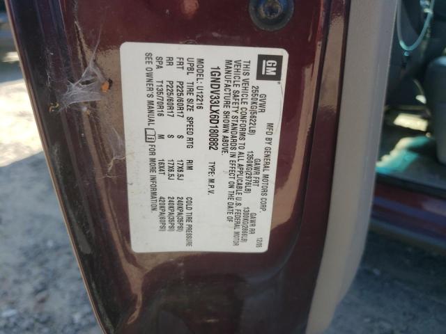 1GNDV33LX6D180882 - 2006 CHEVROLET UPLANDER MAROON photo 10