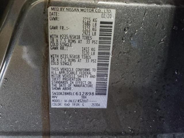 5N1DR2BM8LC612898 - 2020 NISSAN PATHFINDER GRAY photo 10