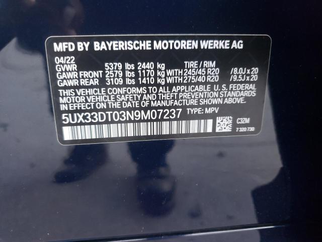 5UX33DT03N9M07237 - 2022 BMW X4 XDRIVE3 BLUE photo 10