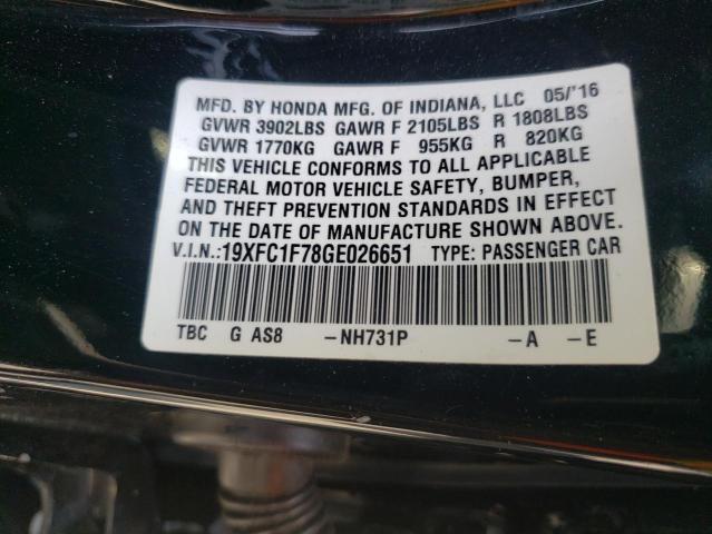 19XFC1F78GE026651 - 2016 HONDA CIVIC EXL Qara foto 10