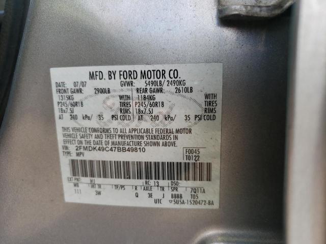 2FMDK49C47BB49810 - 2007 FORD EDGE SEL P SILVER photo 10