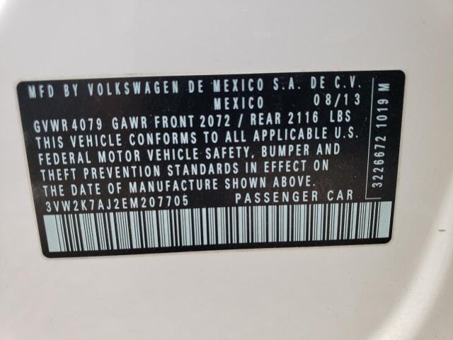 3VW2K7AJ2EM207705 - 2014 VOLKSWAGEN JETTA BASE 白色 照片 10