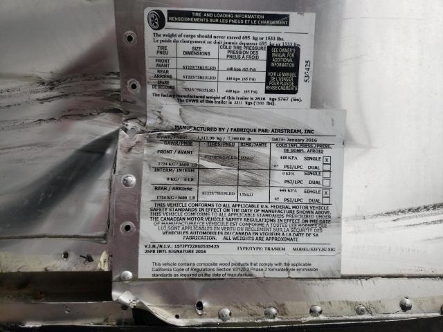 1STJFYJ2XGJ****** - 2016 AIRS TRAILER SILVER photo 10