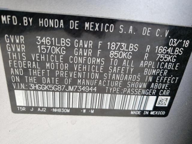 3HGGK5G87JM734944 - 2018 HONDA FIT EX SILVER photo 10