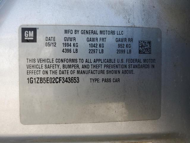 1G1ZB5E02CF343653 - 2012 CHEVROLET MALIBU LS SILVER photo 10