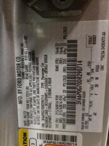 3FA6P0G70DR290714 - 2013 FORD FUSION S SILVER photo 10