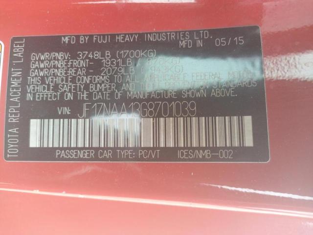 JF1ZNAA13G8701039 - 2016 TOYOTA SCION FR-S RED photo 10