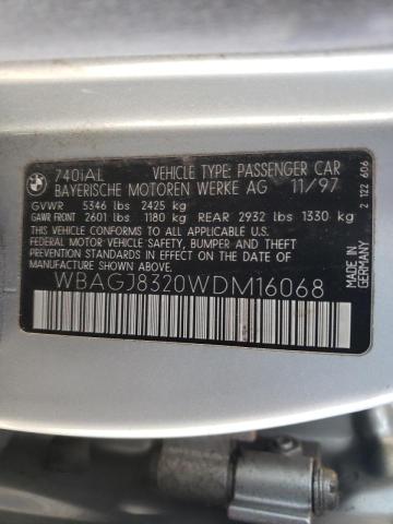 WBAGJ8320WDM16068 - 1998 BMW 7 SERIES SILVER photo 10