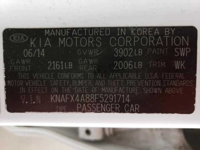 KNAFX4A88F5291714 - 2015 KIA FORTE EX WHITE photo 10