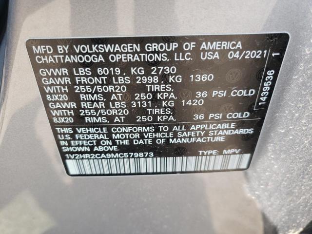 1V2HR2CA9MC579873 - 2021 VOLKSWAGEN ATLAS SE GRAY photo 10