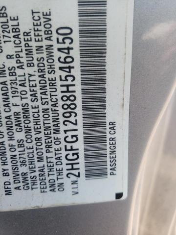 2HGFG12988H546450 - 2008 HONDA CIVIC EXL Gümüş foto 10