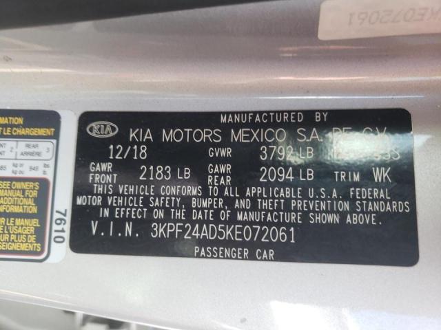 3KPF24AD5KE072061 - 2019 KIA FORTE FE ვერცხლისფერი ფოტო 10