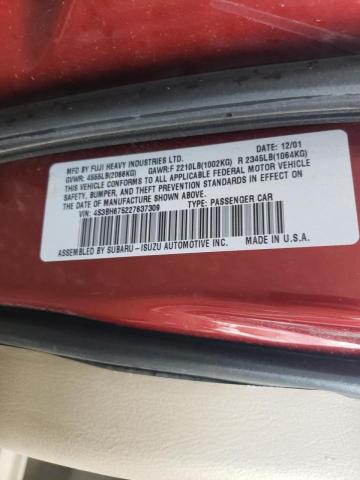 4S3BH675227637309 - 2002 SUBARU LEGACY OUT RED photo 10