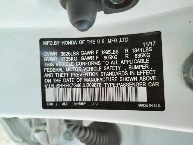 SHHFK7G46JU209878 - 2018 HONDA CIVIC SPOR WHITE photo 10