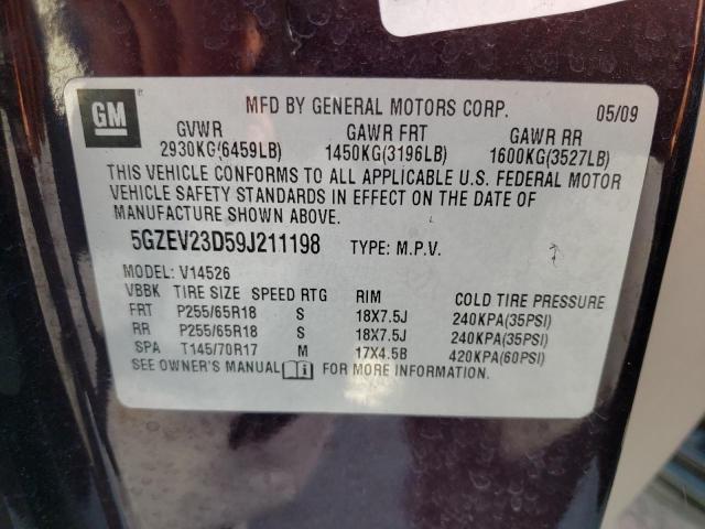 5GZEV23D59J211198 - 2009 SATURN OUTLOOK XR PURPLE photo 10