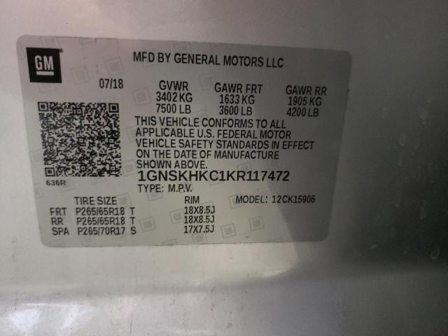 1GNSKHKC1KR117472 - 2019 CHEVROLET SUBURBAN K SILVER photo 10