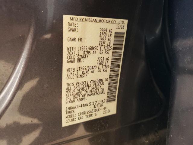 1N6AA1F44KN517192 - 2019 NISSAN TITAN XD S GRAY photo 10