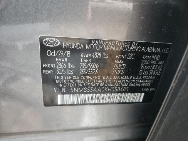 5NMS53AA0KH058485 - 2019 HYUNDAI SANTA FE L GRAY photo 10